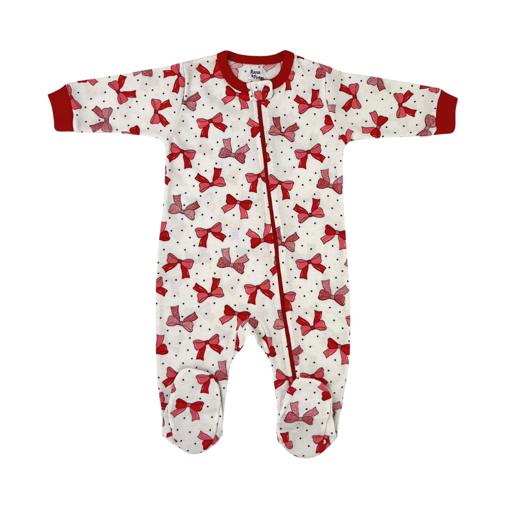 Pijama franela rojo moños
