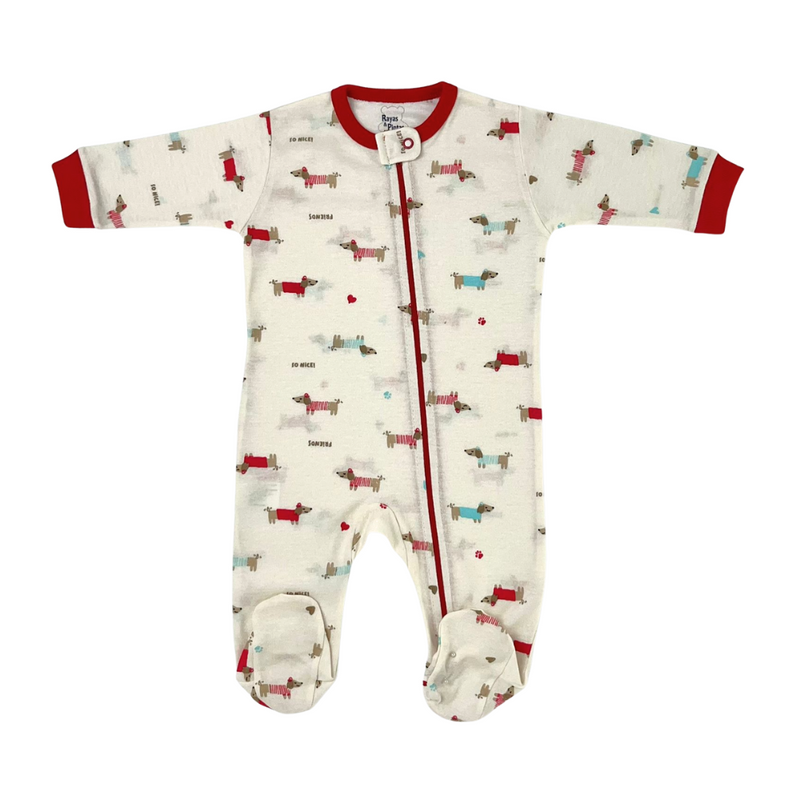 Pijama franela rojo perro salchicha