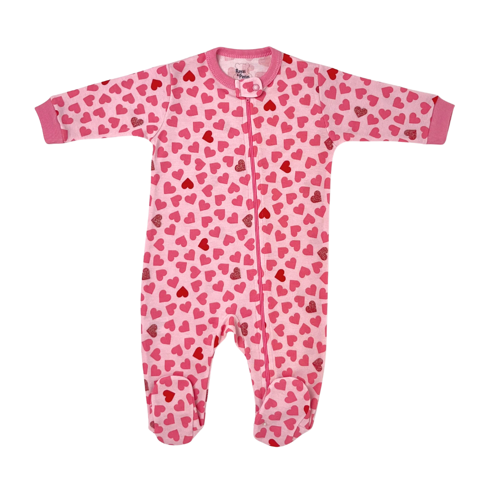 Pijama franela rosado corazones
