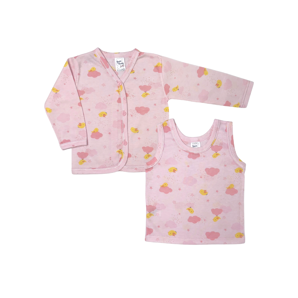 Dúo estampado pollitos rosa