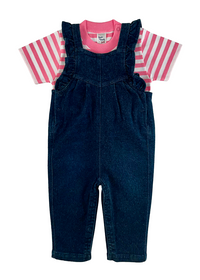 Overol de jean camiseta rayas rosadas