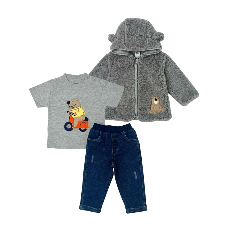 Conjunto oso feliz chaqueta gris