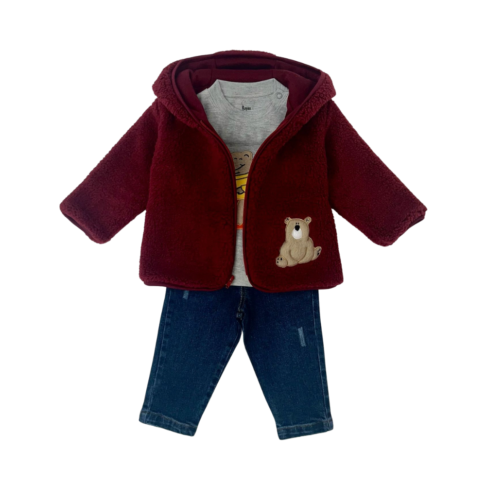 Conjunto oso feliz chaqueta vino