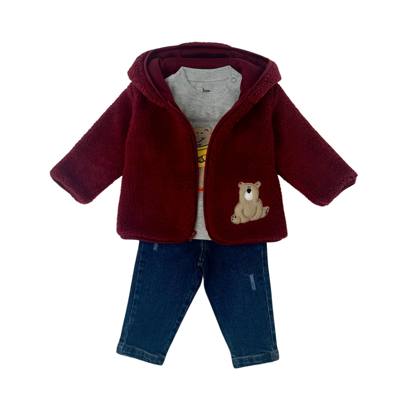 Conjunto oso feliz chaqueta vino