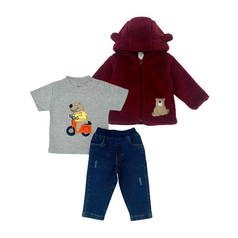 Conjunto oso feliz chaqueta vino